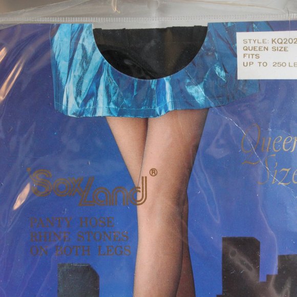 Panty Hose 1980's vintage black Rhinestone Sox Land up to 250 pounds sexy retro - Picture 6 of 6